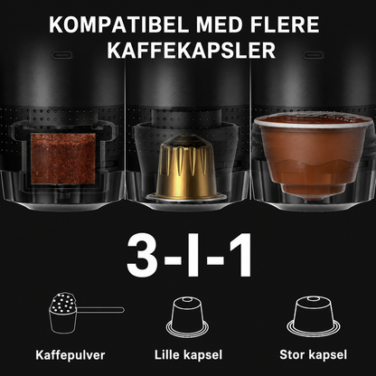 Bærbar Espresso Kaffemaskine | 3-i-1 Kapsel & Pulver med Højtryksekstraktion | Ideel til Rejser og Camping