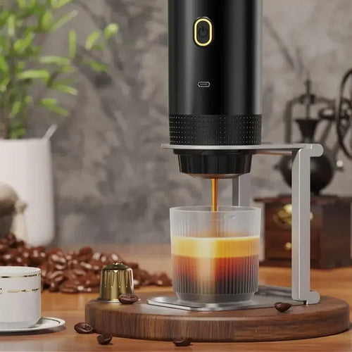 Bærbar Espresso Kaffemaskine | 3-i-1 Kapsel & Pulver med Højtryksekstraktion | Ideel til Rejser og Camping
