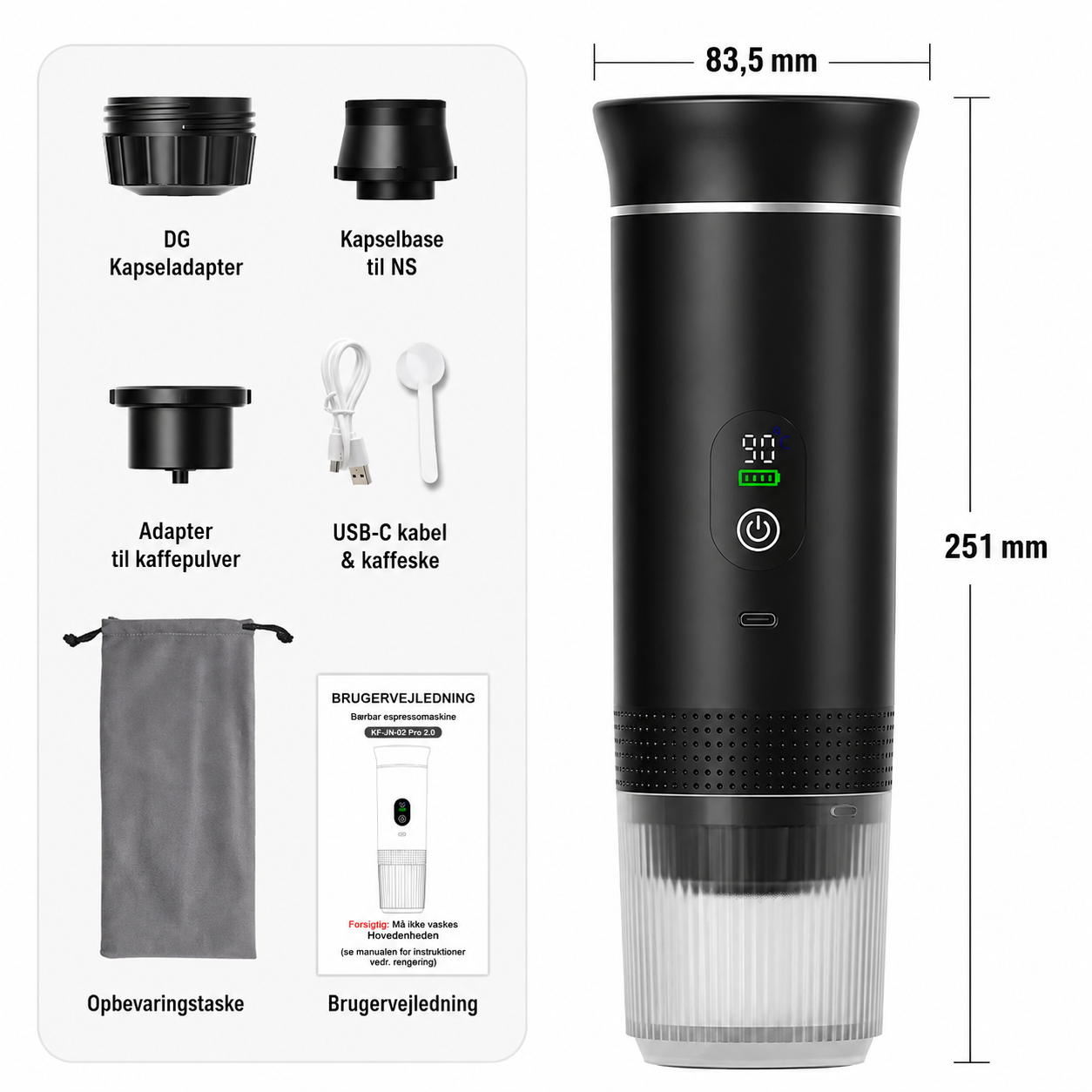 Bærbar Espresso Kaffemaskine | 3-i-1 Kapsel & Pulver med Højtryksekstraktion | Ideel til Rejser og Camping