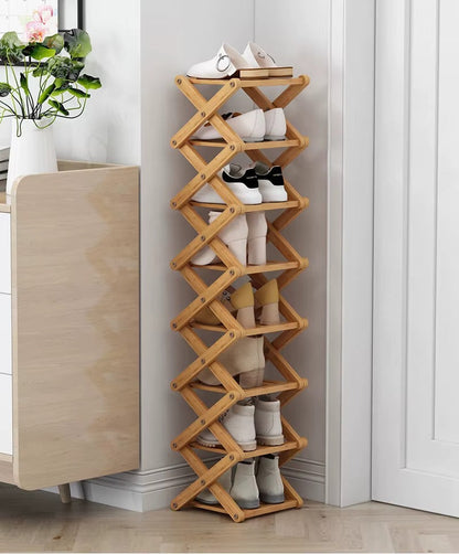Bambus Organizer | Foldbart Opbevaringsstativ med Pladsbesparende Design til Sko og Bøger
