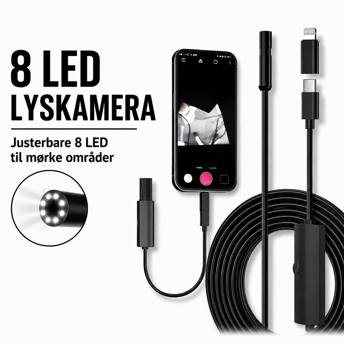 Inspeksjonskamera 2M | Endoskopkamera med LED