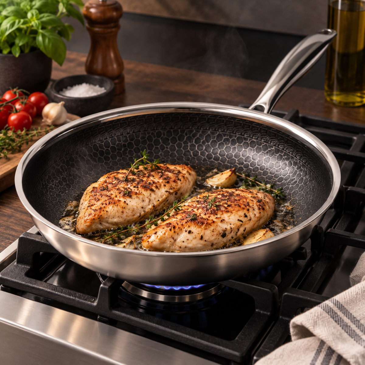 Hybrid stekpanna i rostfritt stål – Non-Stick stekpanna utan PFAS & PTFE
