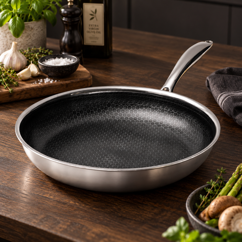 Hybrid stekpanna i rostfritt stål – Non-Stick stekpanna utan PFAS & PTFE