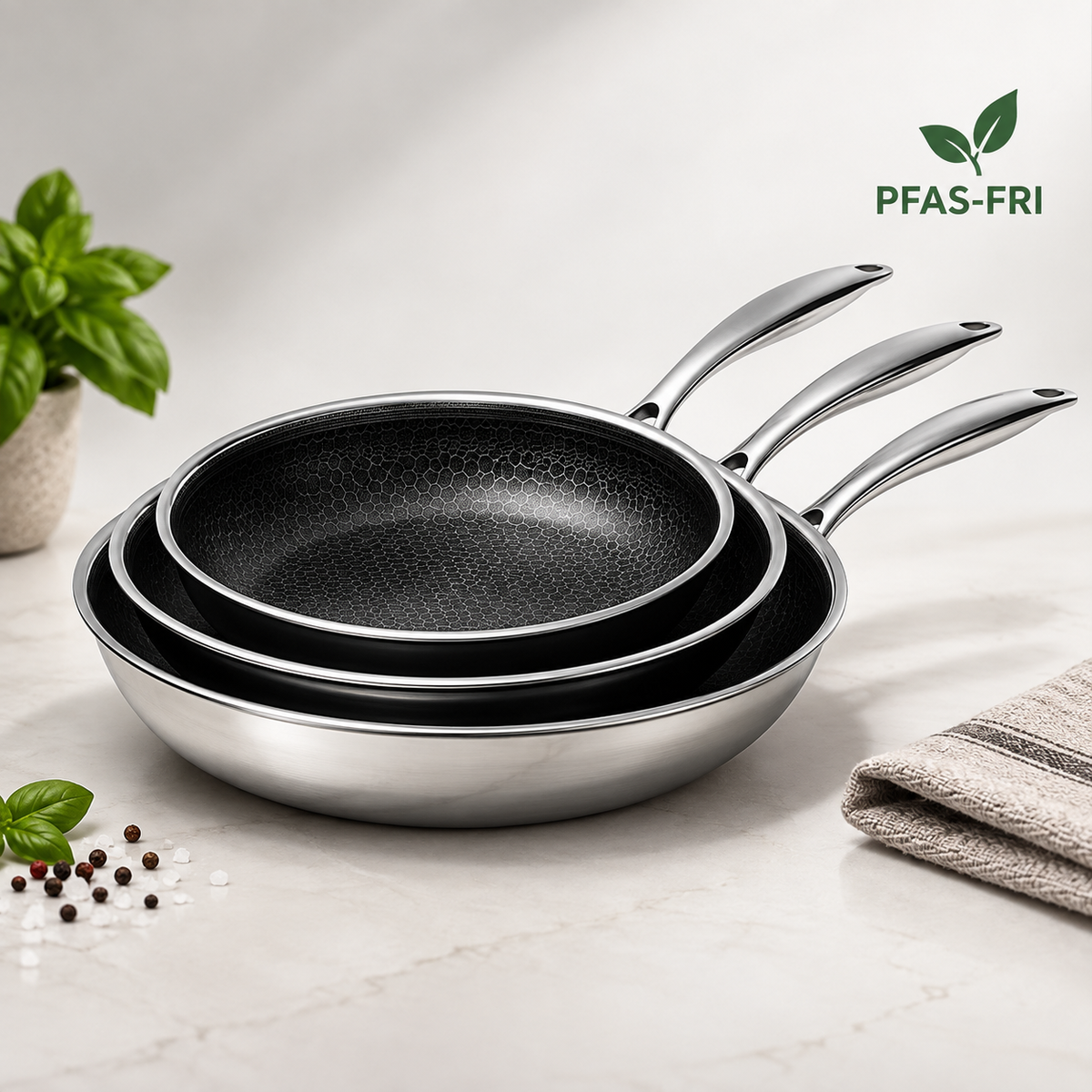 Hybrid stekpanna i rostfritt stål – Non-Stick stekpanna utan PFAS & PTFE