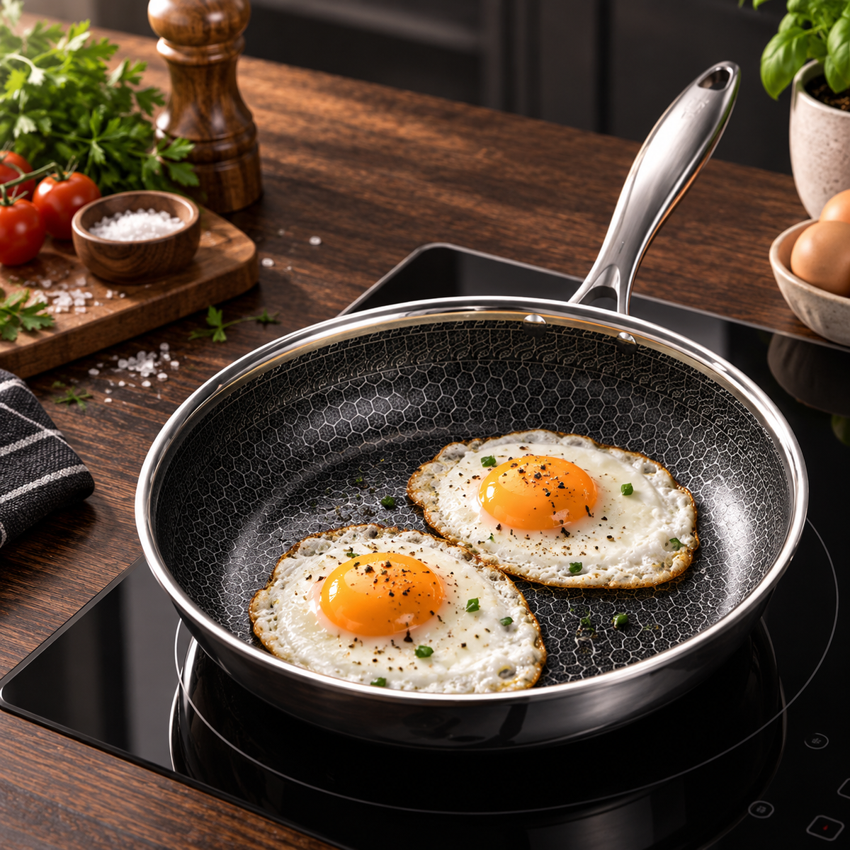 Hybrid stekpanna i rostfritt stål – Non-Stick stekpanna utan PFAS & PTFE