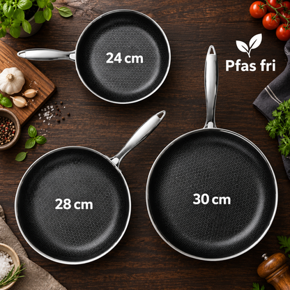 Hybrid stekpanna i rostfritt stål – Non-Stick stekpanna utan PFAS & PTFE