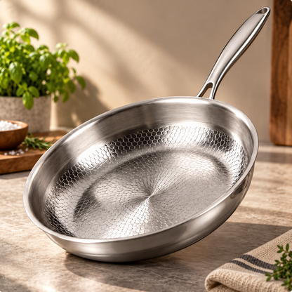 Titanium Stekepanne 28 cm i Rustfritt Stål – Non-Stick Panne til Induksjon og Gass