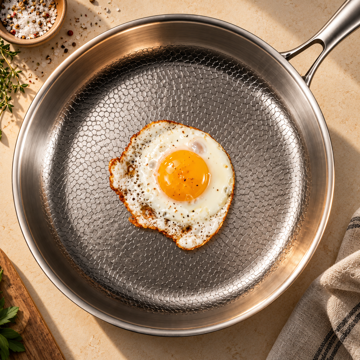 Titanium Stekepanne 28 cm i Rustfritt Stål – Non-Stick Panne til Induksjon og Gass