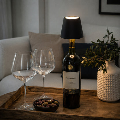 Genopladelig LED Flaskelampe – Trådløs Bordlampe med 3 Lysfarver til Vinflasker, Hjem & Restaurant