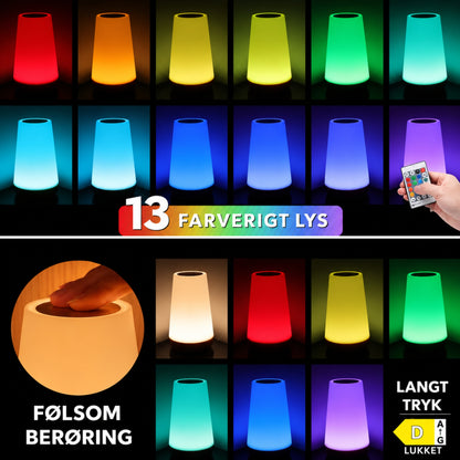 LED Bordlampe med 13 Farver – Genopladelig Natlampe med Fjernbetjening og Touchkontrol