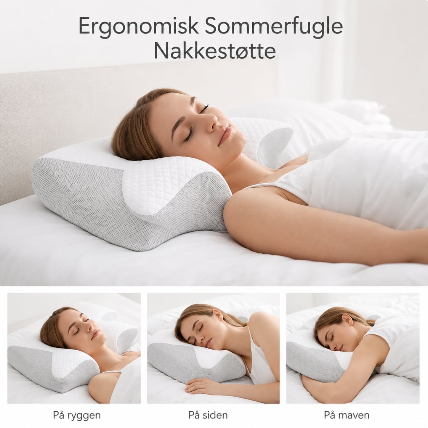 Ergonomisk Memory Foam Pude – Sommerfugleformet Nakkepude med Komfortabel Støtte