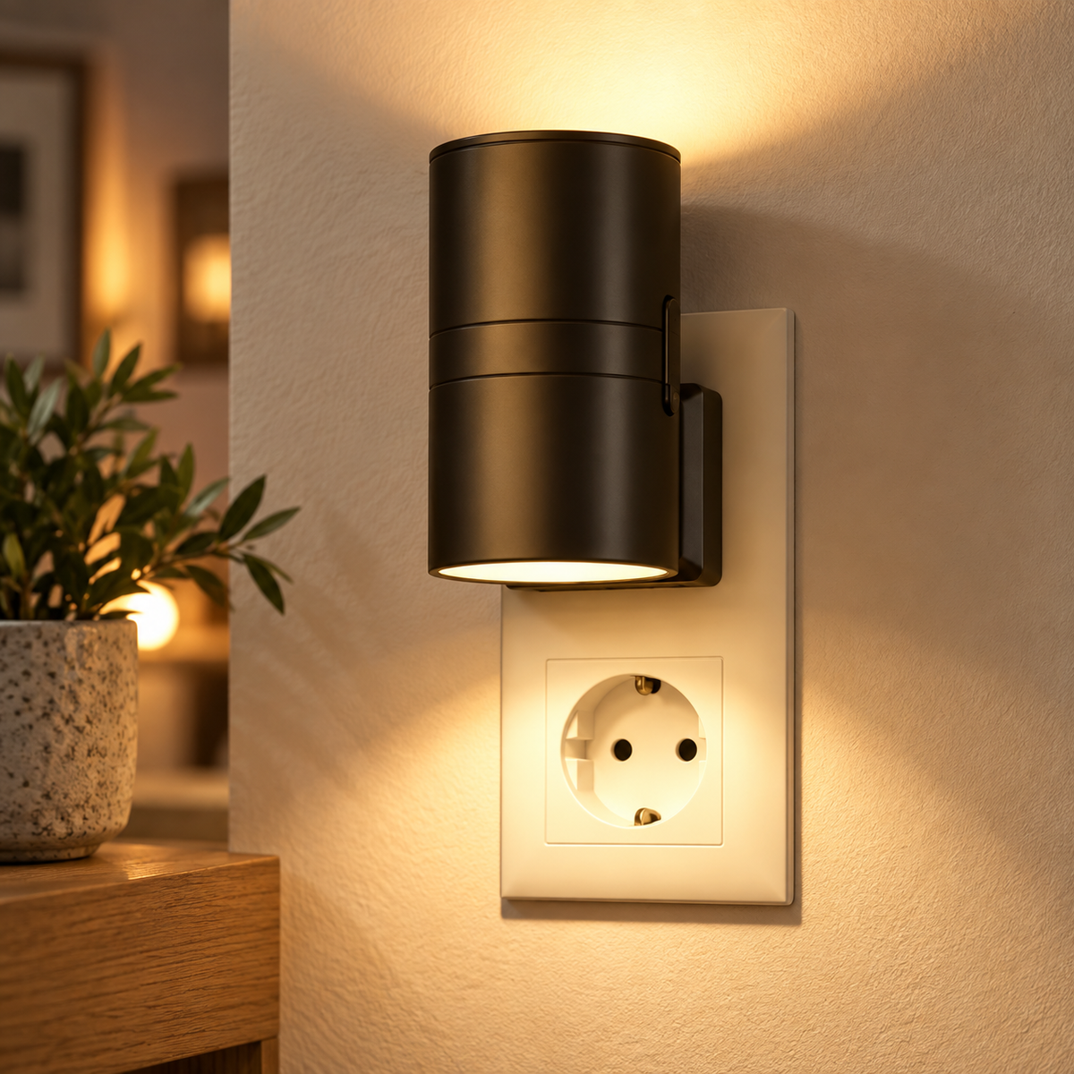 LED Væglampe med Sensor – Stikkontakt Natlampe med Justerbart Varmt Lys