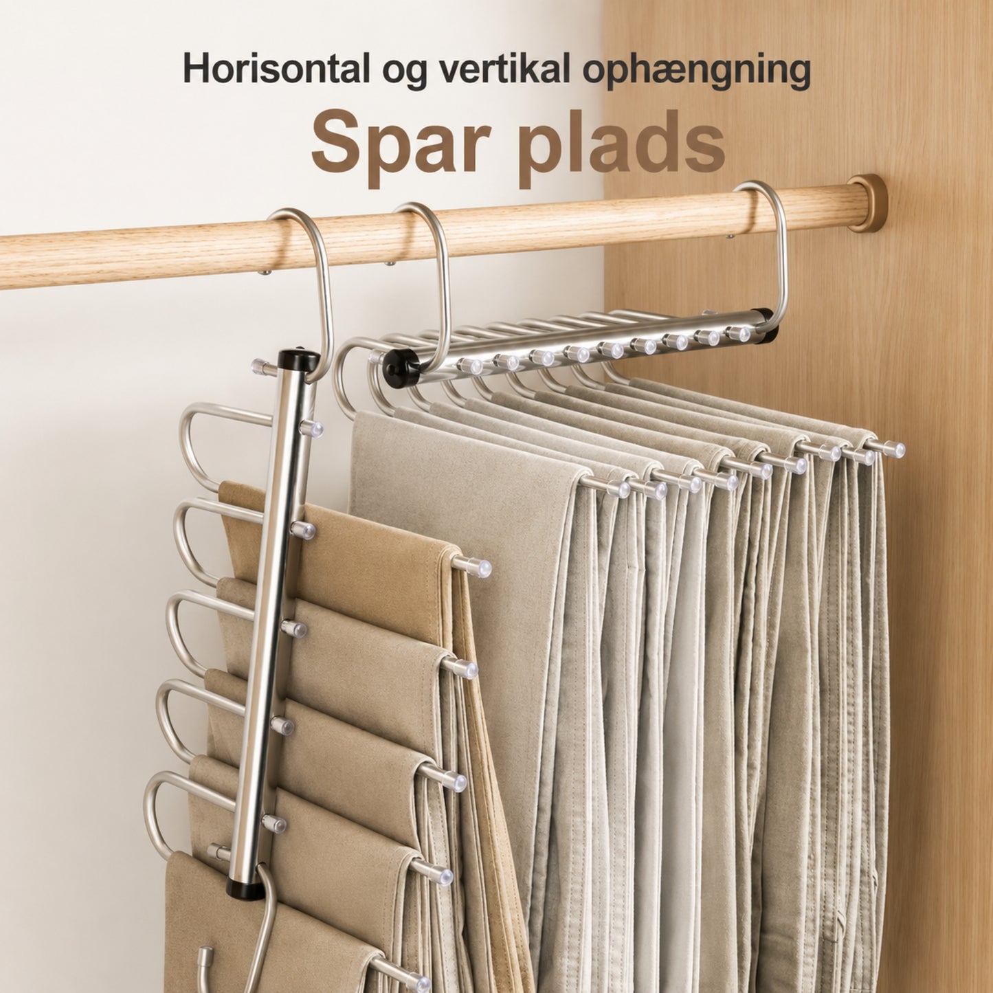Pladsbesparende Bøjle til Bukser – Foldbar Buksebøjle i Rustfrit Stål med 5 eller 9 Lag