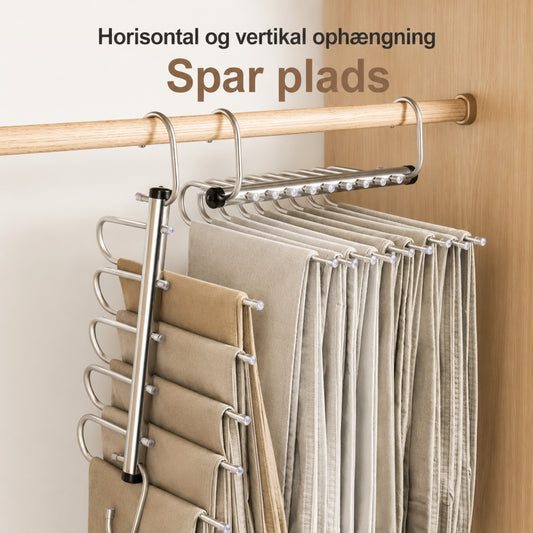 Pladsbesparende Bøjle til Bukser – Foldbar Buksebøjle i Rustfrit Stål med 5 eller 9 Lag