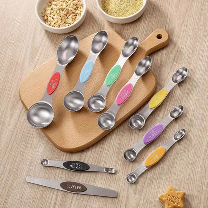 Måleske Sæt i Rustfrit Stål – 9 Dele Dobbeltsidede Måleskeer med Magnetisk Design til Bagning & Madlavning