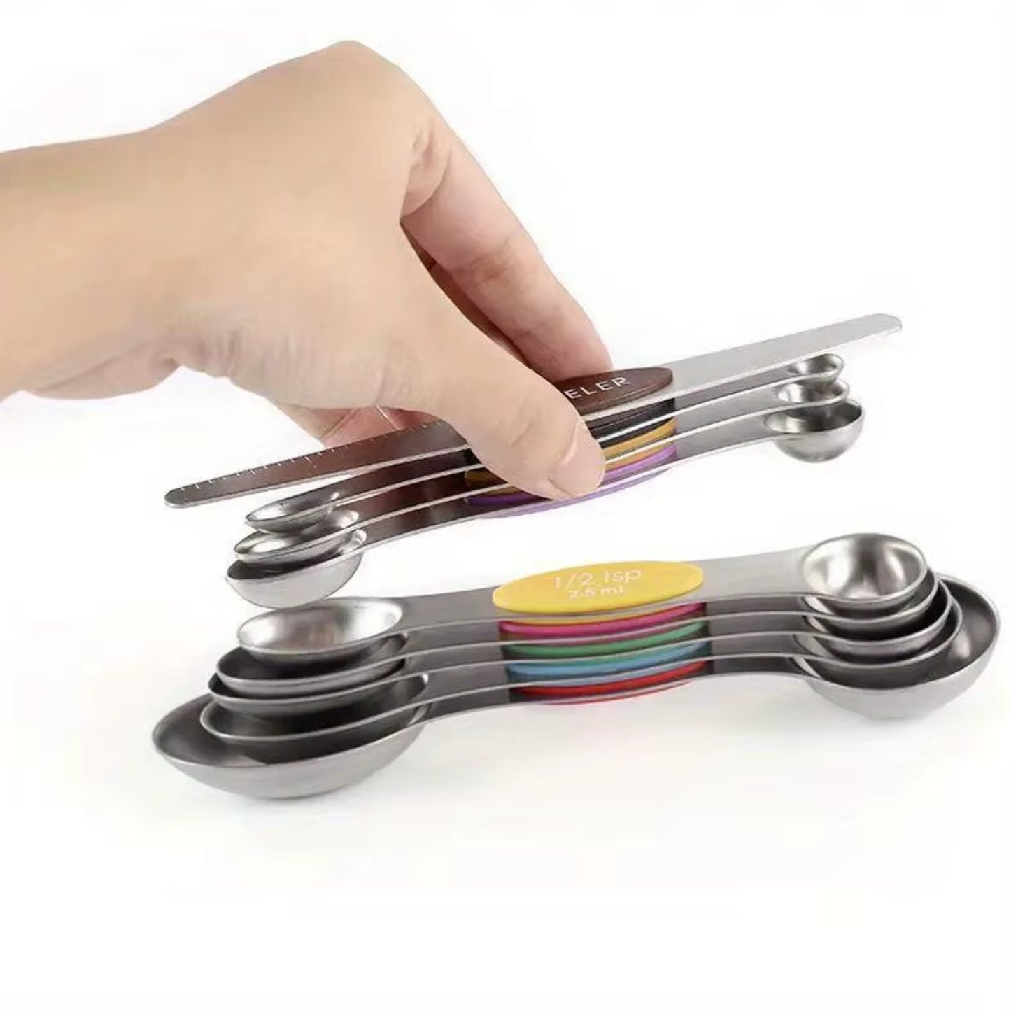 Måleske Sæt i Rustfrit Stål – 9 Dele Dobbeltsidede Måleskeer med Magnetisk Design til Bagning & Madlavning