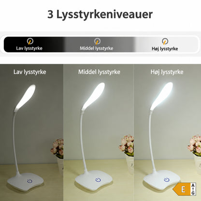 Genopladelig LED Skrivebordslampe – Dæmpbar Bordlampe med 3 Lysniveauer og USB-Opladning til Læsning & Arbejde