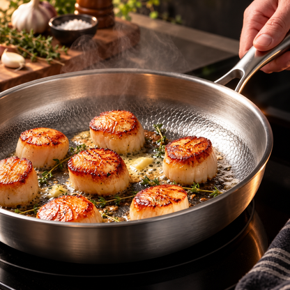 Titanium Stekepanne 28 cm i Rustfritt Stål – Non-Stick Panne til Induksjon og Gass
