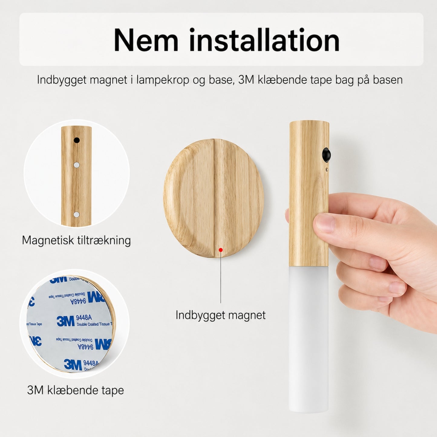 Trådløs LED Væglampe med Bevægelsessensor – Genopladelig Magnetisk Natlampe til Soveværelse, Trappe & Gang