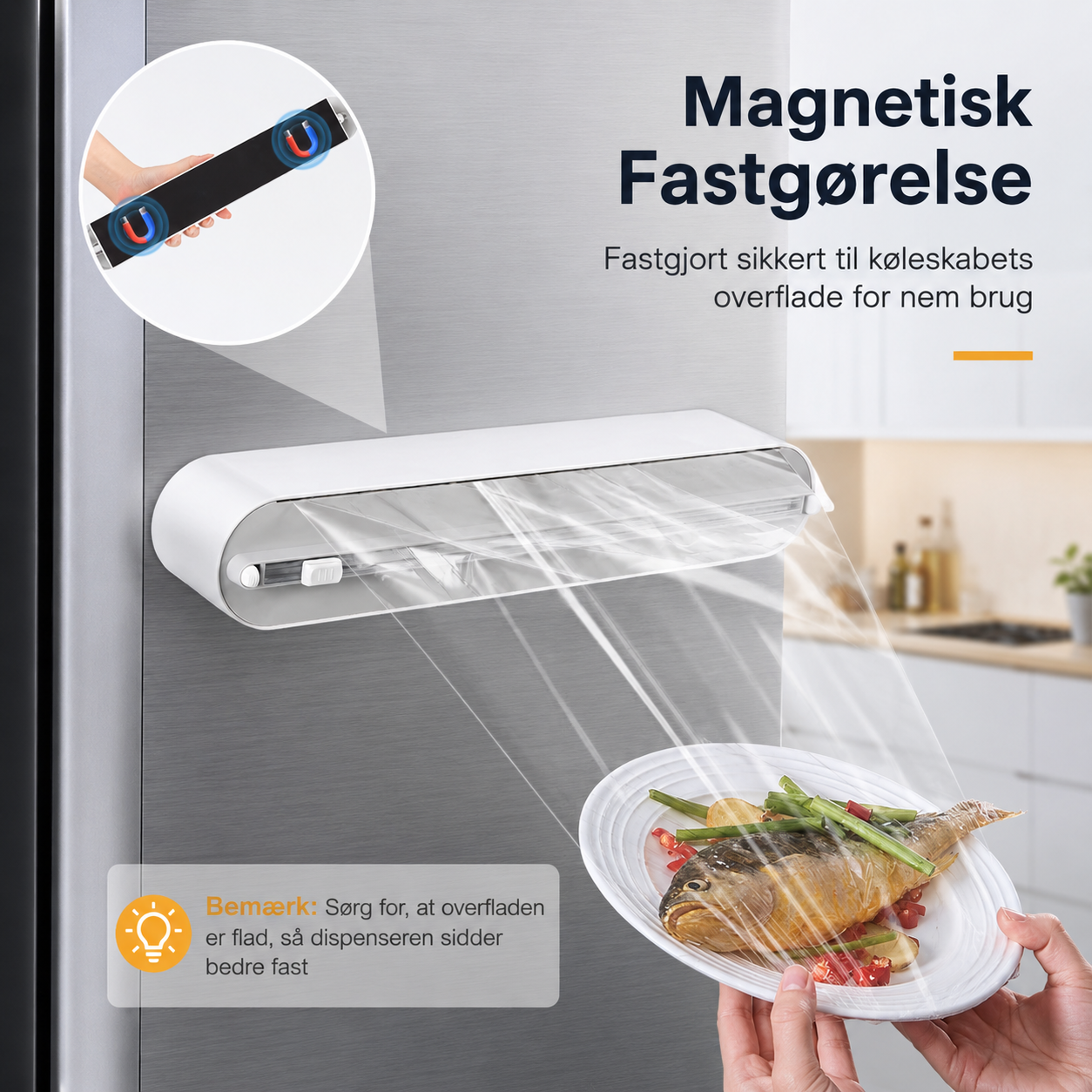 Magnetisk Folie- & Film Dispenser med Skærefunktion – Til Plastfolie, Stanniol & Bagepapir