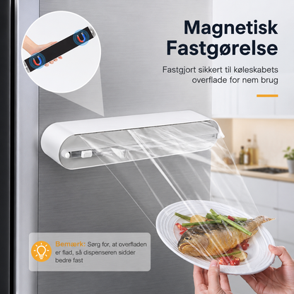 Magnetisk Folie- & Film Dispenser med Skærefunktion – Til Plastfolie, Stanniol & Bagepapir