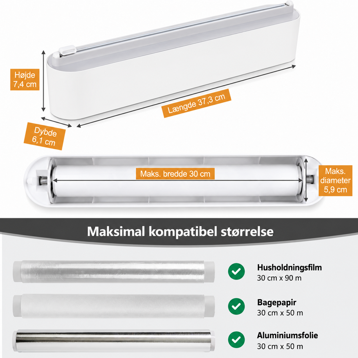 Magnetisk Folie- & Film Dispenser med Skærefunktion – Til Plastfolie, Stanniol & Bagepapir