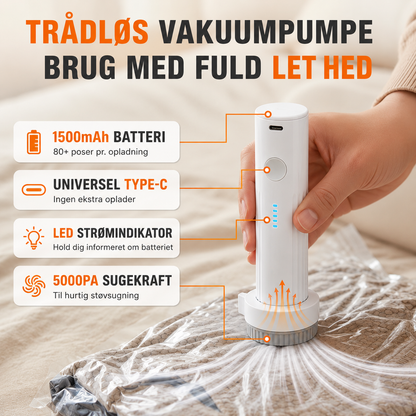 Vakuumposer til Opbevaring med Elektrisk Luftpumpe – Pladsbesparende Opbevaringsposer til Tøj, Dyner & Garderobe